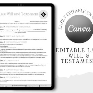 Editable Last Will and Testament Form Template, Printable Last Will ...