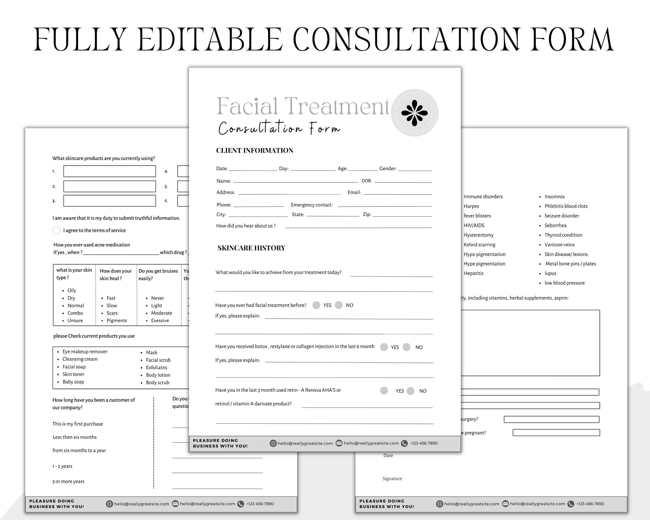 Facial Paperwork Editable Facial Treatment Forms Bundle, Esthetician Forms, Facial ...