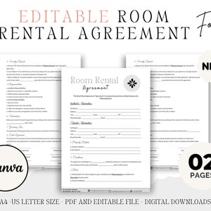 Editable Room Rental Agreement Template Digital Downloads, Contract Template, Agreement Template, Rental Template, Rental Lease Form
