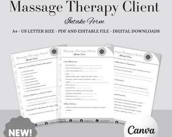 Editable Massage Therapy Client Intake Form, Canva Template (PDF)