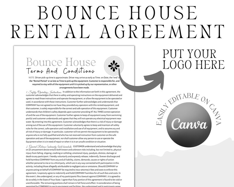 Editable Bounce House Rental Agreement, Rental Contract Agreement