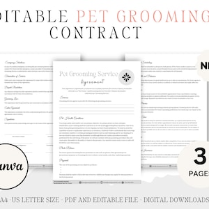 Pet Client Grooming Agreement, Dog Salon Contract, Cat Grooming Agreement, Dog Grooming Agreement, Editable PDF files