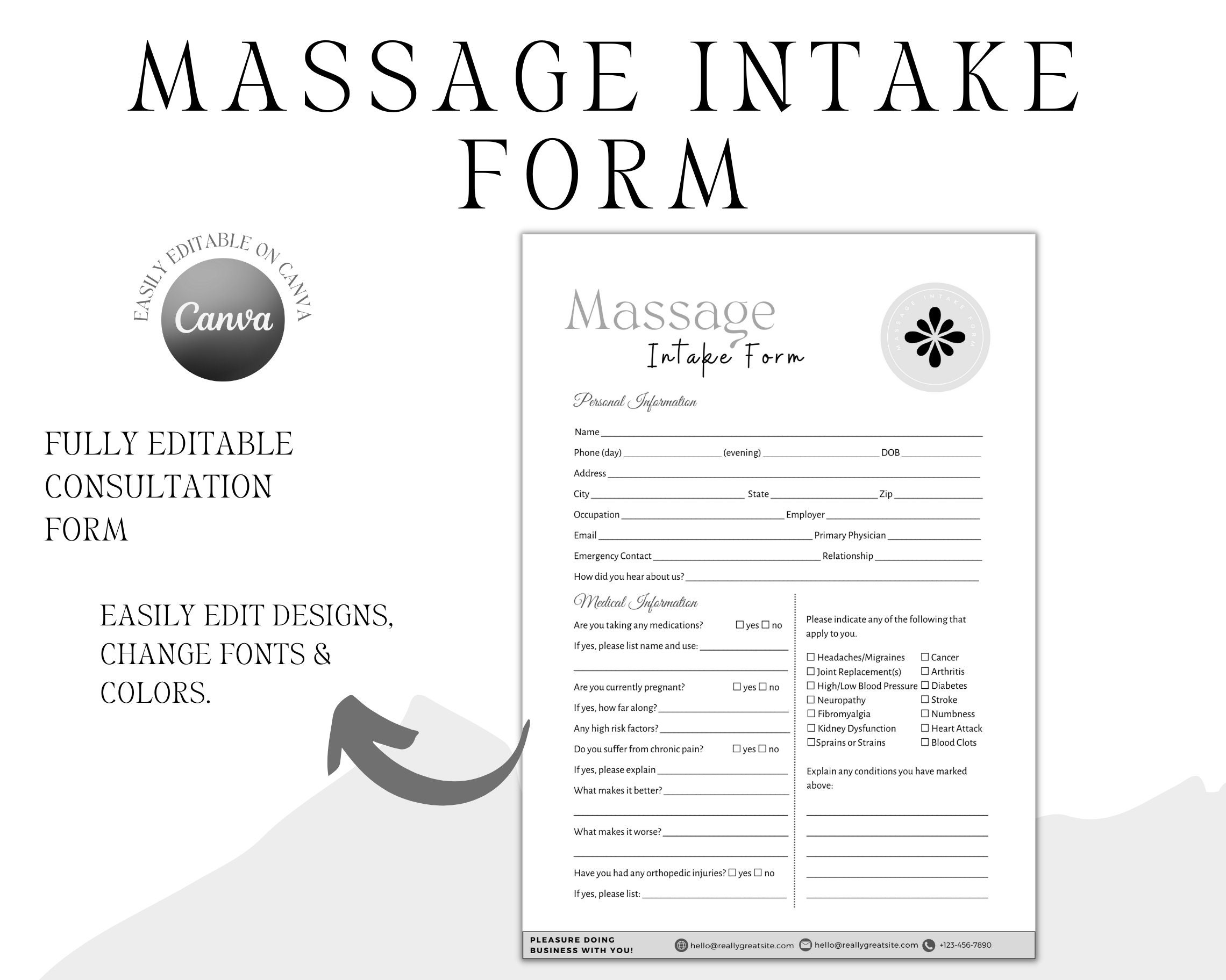 Professional Massage Intake Form Massage Consent Form Etsy