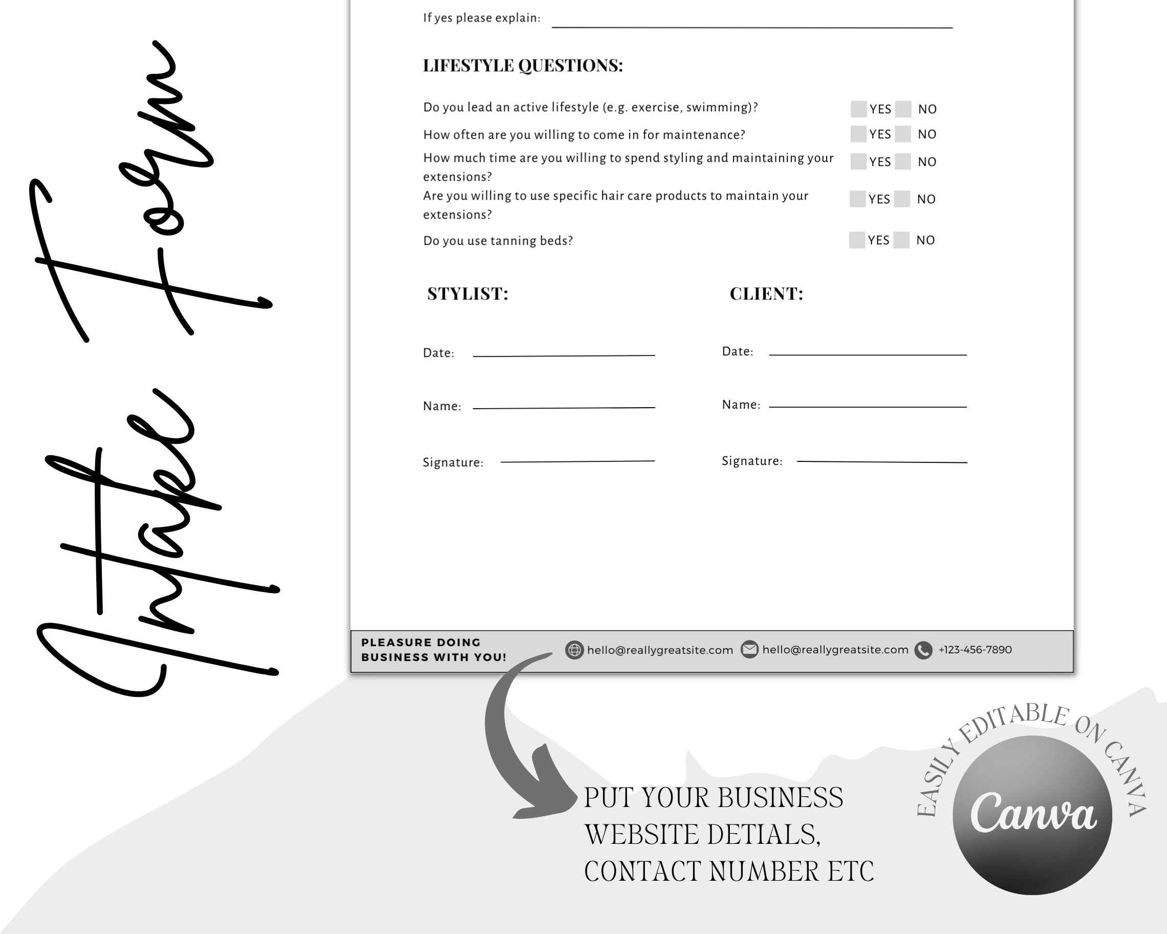Hair Extension Forms, Hair Extensions Contract, Hair Extensions
