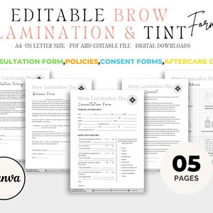 Editable Brow Lamination and Tint Forms Bundle, Editable Brow Lami Aftercare, Tint Consent Forms, Tint Aftercare, Brow Beauty Consultation
