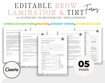 Editable Brow Lamination and Tint Forms, Beauty Consultation (Digital Download)