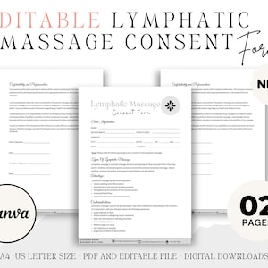 Editable Lymphatic Massage Consent Form, Lymphatic Drainage Form, Canva Template, Massage Consent Form, Massage Therapist, Digital Downloads