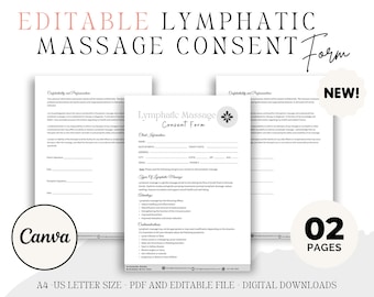 Editable Lymphatic Massage Consent Form, Canva Template (Digital Download)