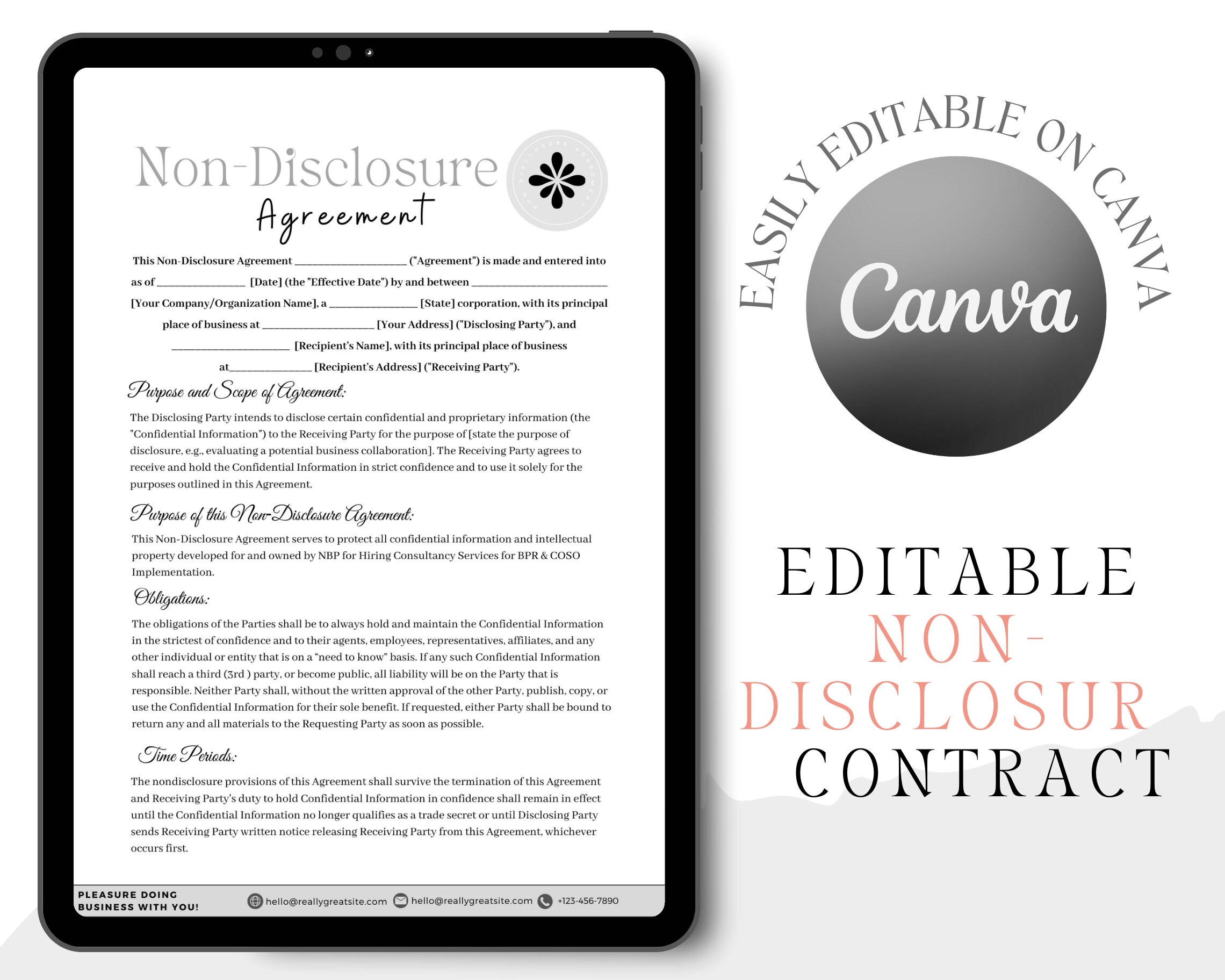 Editable Non Disclosure Agreement Template, Confidential Disclosure ...