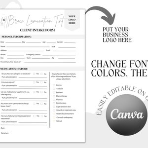 Brow Wax and Tint Forms, Eyebrow Lamination Template (digital Download ...
