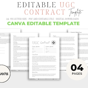 Professional UGC Creator Contract Template, UGC Template, UGC Contract, User Generated Content, Influencer Contract Template, Canva Template