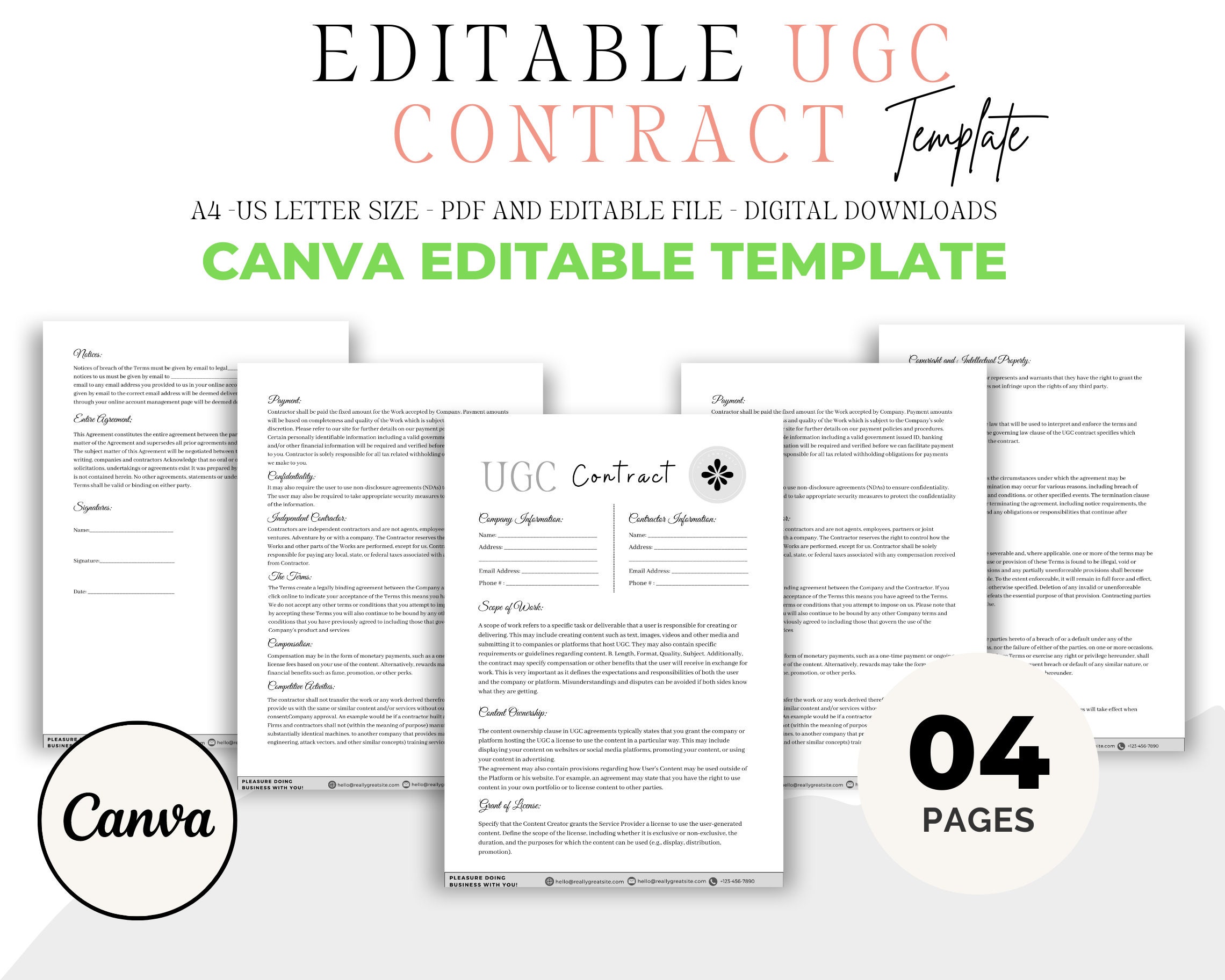Editable UGC Creator Contract Template, Canva Template (digital ...