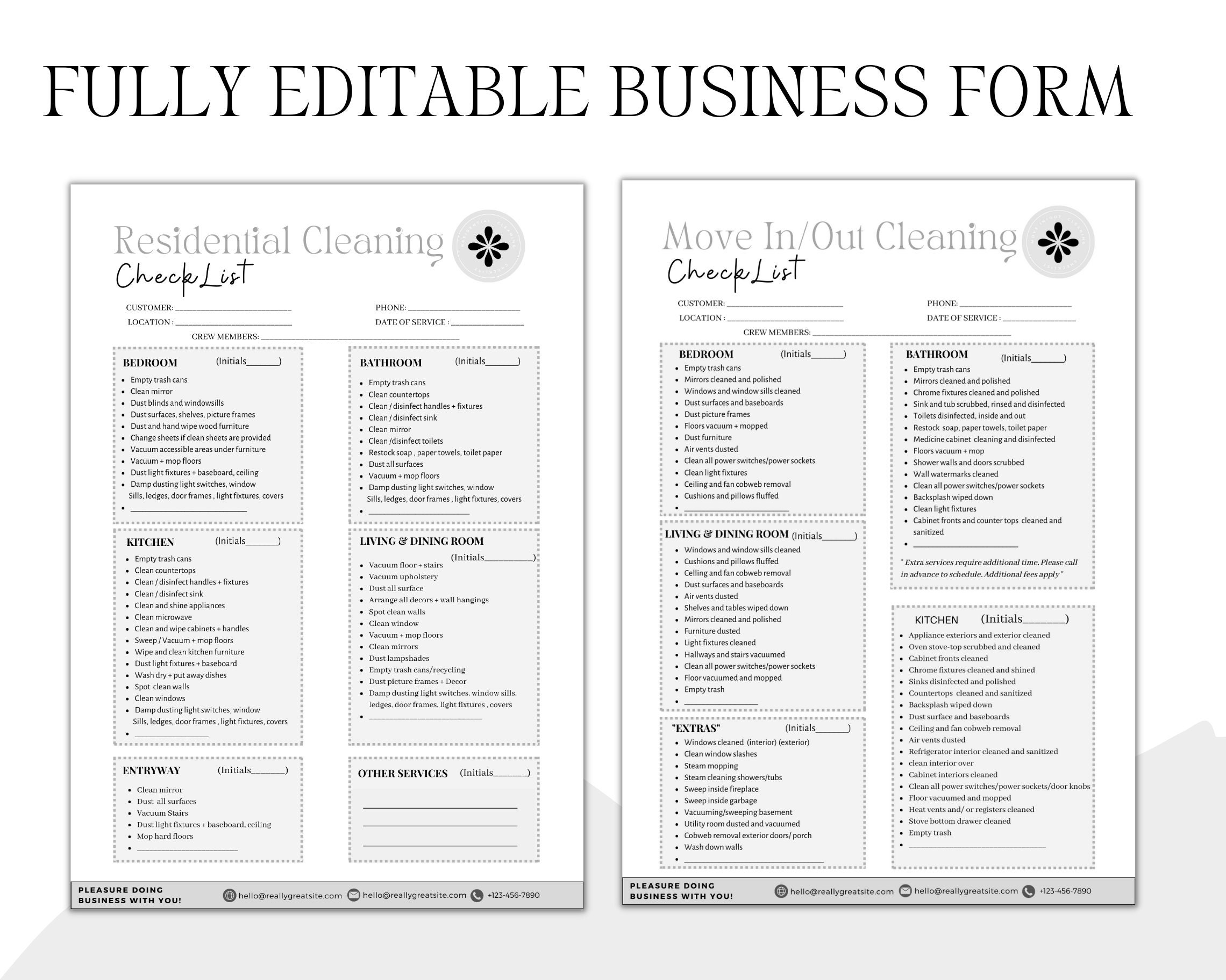 Editable Cleaning Contract Checklist, Cleaning Business Forms, Cleaning