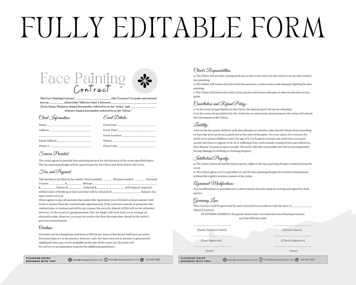 Face Painting Contract, Easy Face Paint, Painting Artist, Face Painting