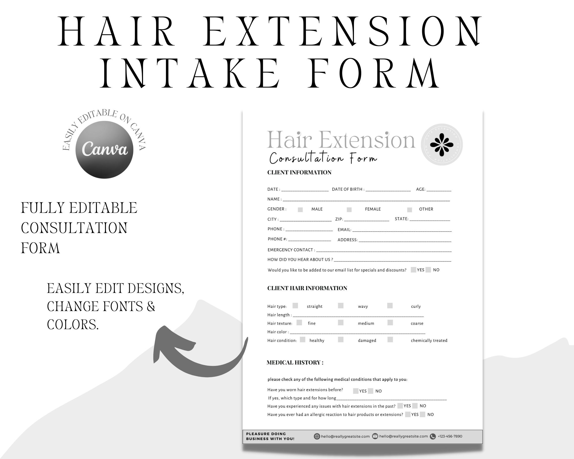 Hair Extension Forms, Hair Extensions Contract, Hair Extensions