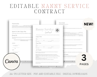 Editable Nanny Service Contract Template (Digital Download)