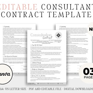 Editable Consultant Contract Form, Consultant Contract Agreement Template, Canva Template, Consultant Agreement, Contractor Agreement