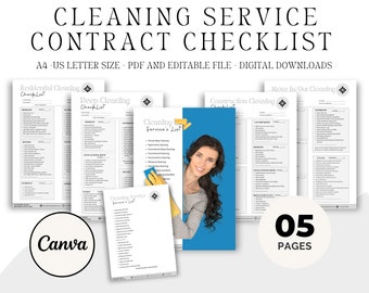 Bearbeitbare Reinigungsvertrags-Checkliste, Reinigungsgeschäftsform, Reinigungsservice-Checkliste, Canva-Reinigungsvertrag, Hausmeistervertrag