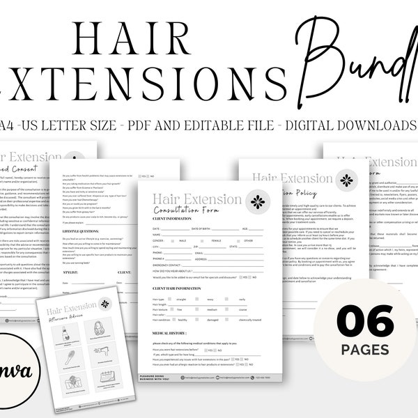 Hair Extension Forms, Hair Extensions Contract, Hair Extensions Consultation Form, Hair Contract, Hair Client Consent, Hair Agreement, PDF