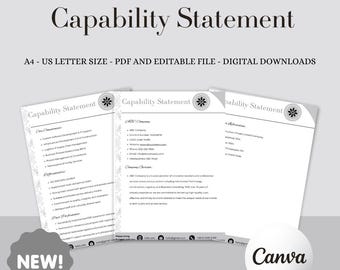 Editable Capability Statement Template, Small Business Profile (Canva, PDF)