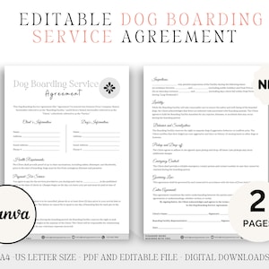 Dog Boarding Contract Template, Editable Dog Boarding Forms, Dog Boarding Service Agreement, Dog Boarding Service Contract Pdf, Canva