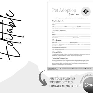 Editable and Printable Pet Adoption Contract, Instant Download Puppy ...