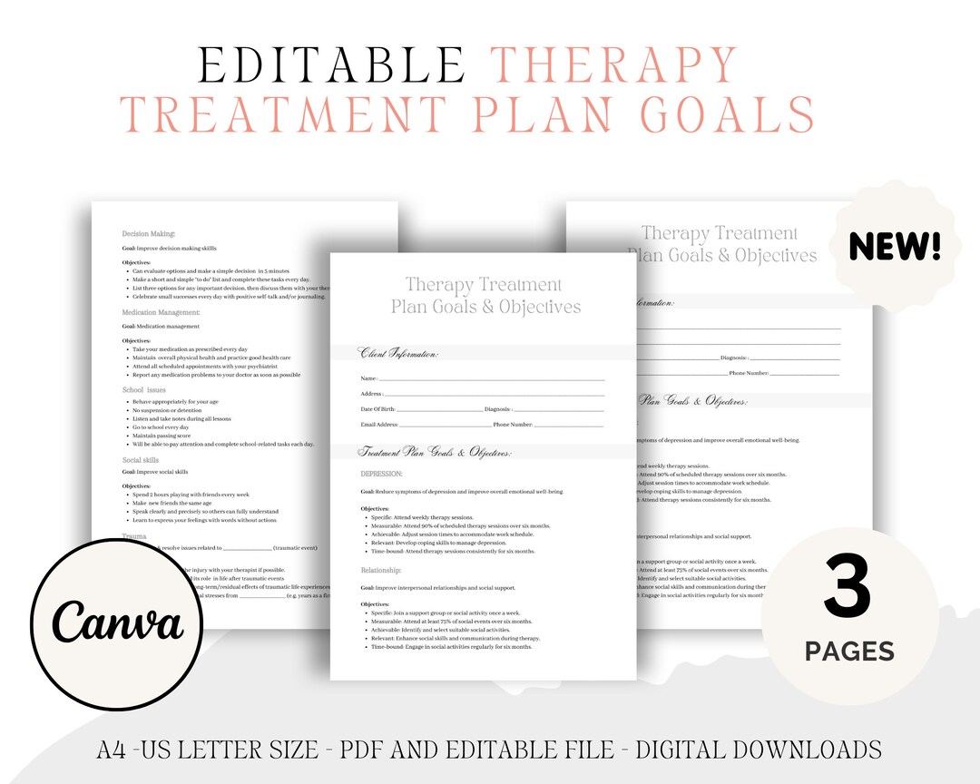 Treatment Plan Goals and Objectives, Therapy Goals and Objectives