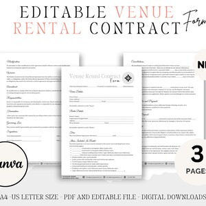 Venue Rental Contract Form - Editable Instant Download - Venue Rental Agreement Template - Wedding Venue Contract - Event Venue Contract
