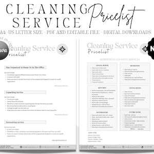 Editable Cleaning Service Price List, Cleaning Agreement,  Cleaning Service, Cleaning Business, Housekeeper Agreement, janitor contract