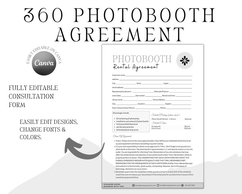 360 Photo Booth Contract, Editable Photo Booth Rental Contract, Photo 360 Photo Booth Contract, Editable Photo Booth Rental Contract, Photo