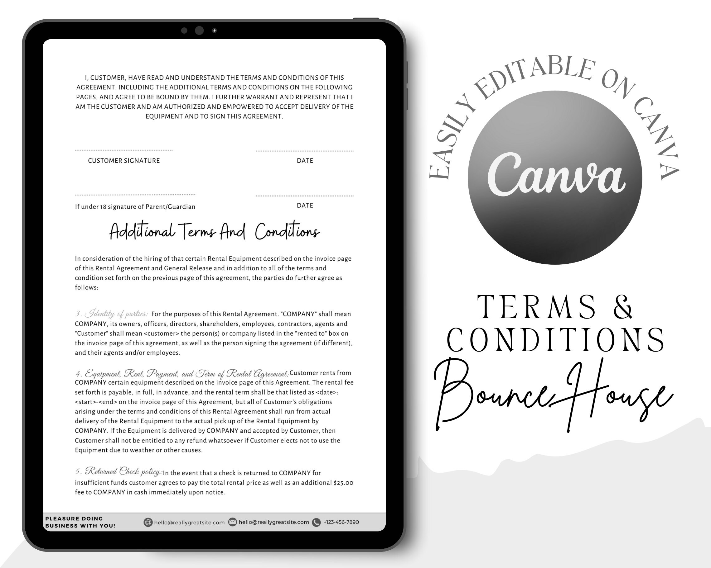 Editable Bounce House Rental Agreement, Rental Contract Agreement