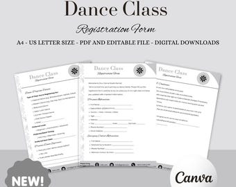 Anmälningsblankett för danslektion i Canva-mall, redigerbar anmälningsblankett för dansstudio, anmälningsblankett för dansskola, direktnedladdning