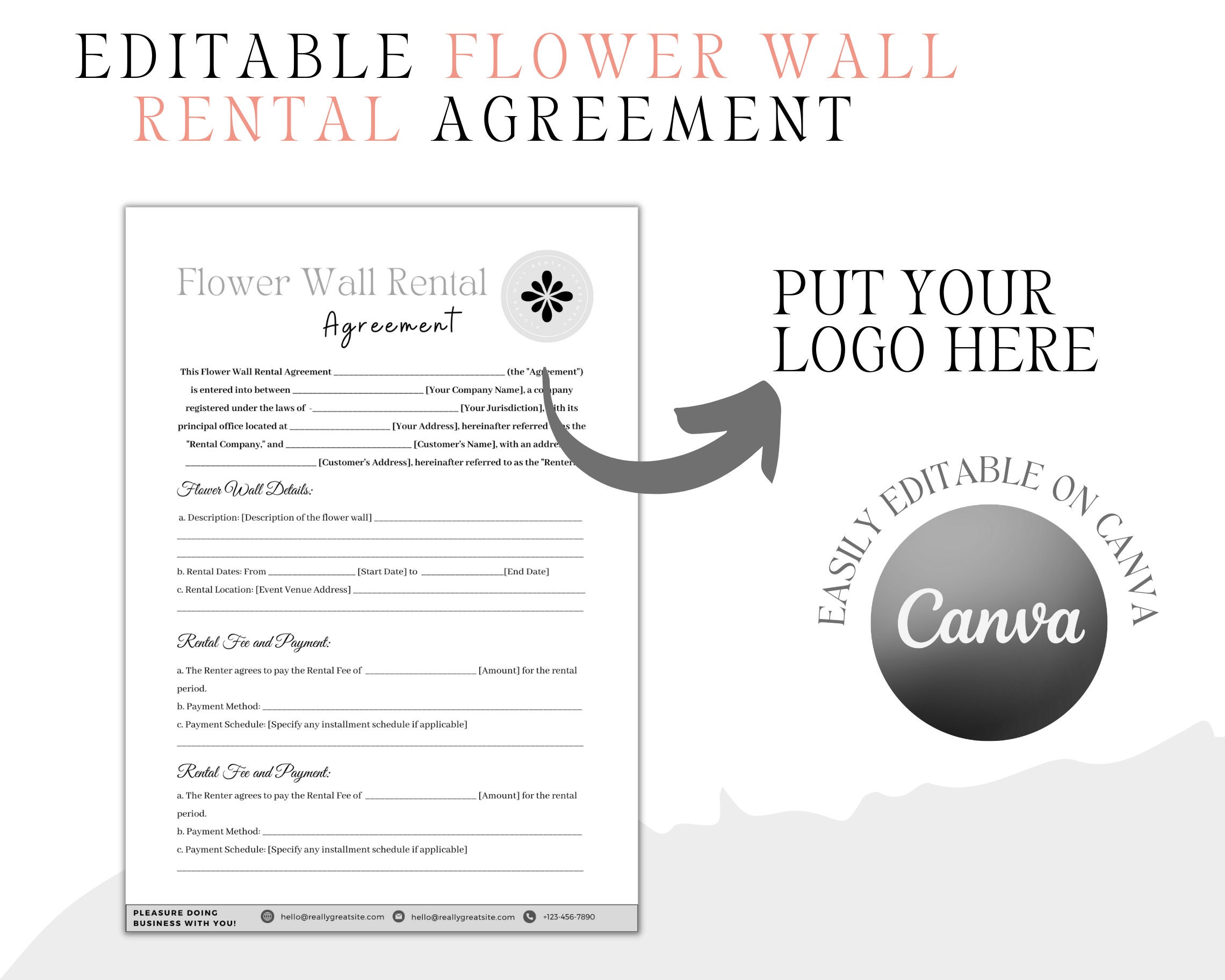 Flower Wall Rental Contract, Flower Wall Rental Agreement, Editable
