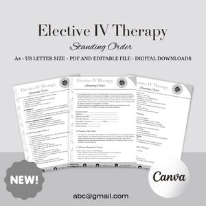 Elective IV Therapy Standing Order Template, iv Hydration Physician Standing Orders, Canva Editable IV Consent & Protocol PDF
