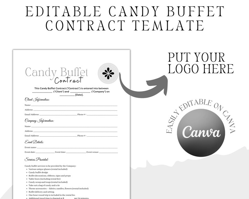 Candy Buffet Contract Template, Dessert Table Terms & Conditions, Party