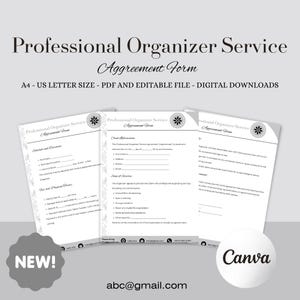 Editable Professional Organizer Contract Template, Invoice Template, Organizing Service Agreement, Canva Editable Template