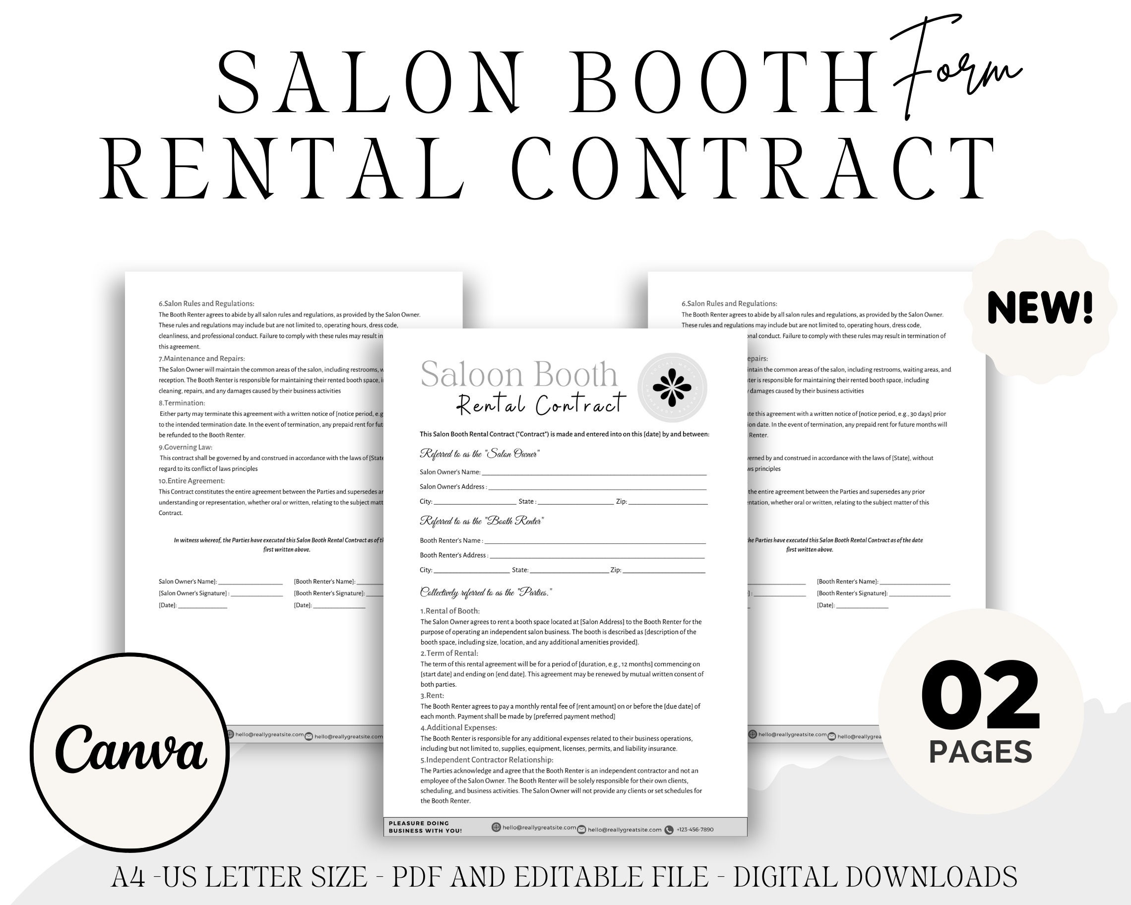 Editable Salon Booth Rental Contract Form, Editable Booth Rental