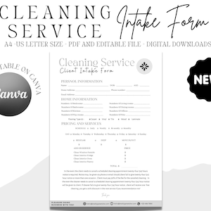Professional Cleaning Service Intake Form, Editable Cleaning Contract, Cleaning Service Price List, Cleaning Agreement, Janitor Contract