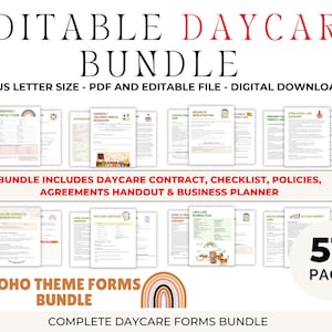 Formulaires modifiables de contrat de garderie, 51 pages, kit de démarrage pour garderie, formulaires pour la garde d&#39;enfants, formalités administratives pour la garderie, ensemble complet de formulaires pour la garderie à domicile