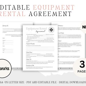 Equipment Rental Agreement Template, Equipment Rental Contract, Professional Event Equipment Rental Contract, Editable Rental Agreement