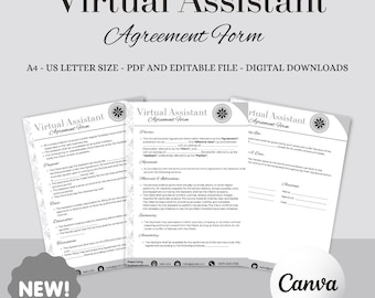 Bearbeitbarer Vertrag für einen virtuellen Assistenten, ein Dienstvertrag für Freiberufler (digitaler Download)