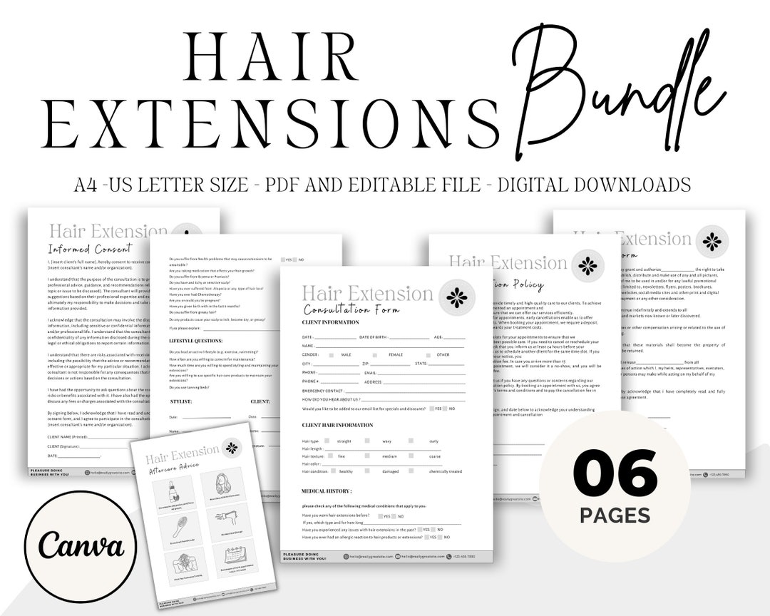 Hair Extension Forms, Hair Extensions Contract, Hair Extensions
