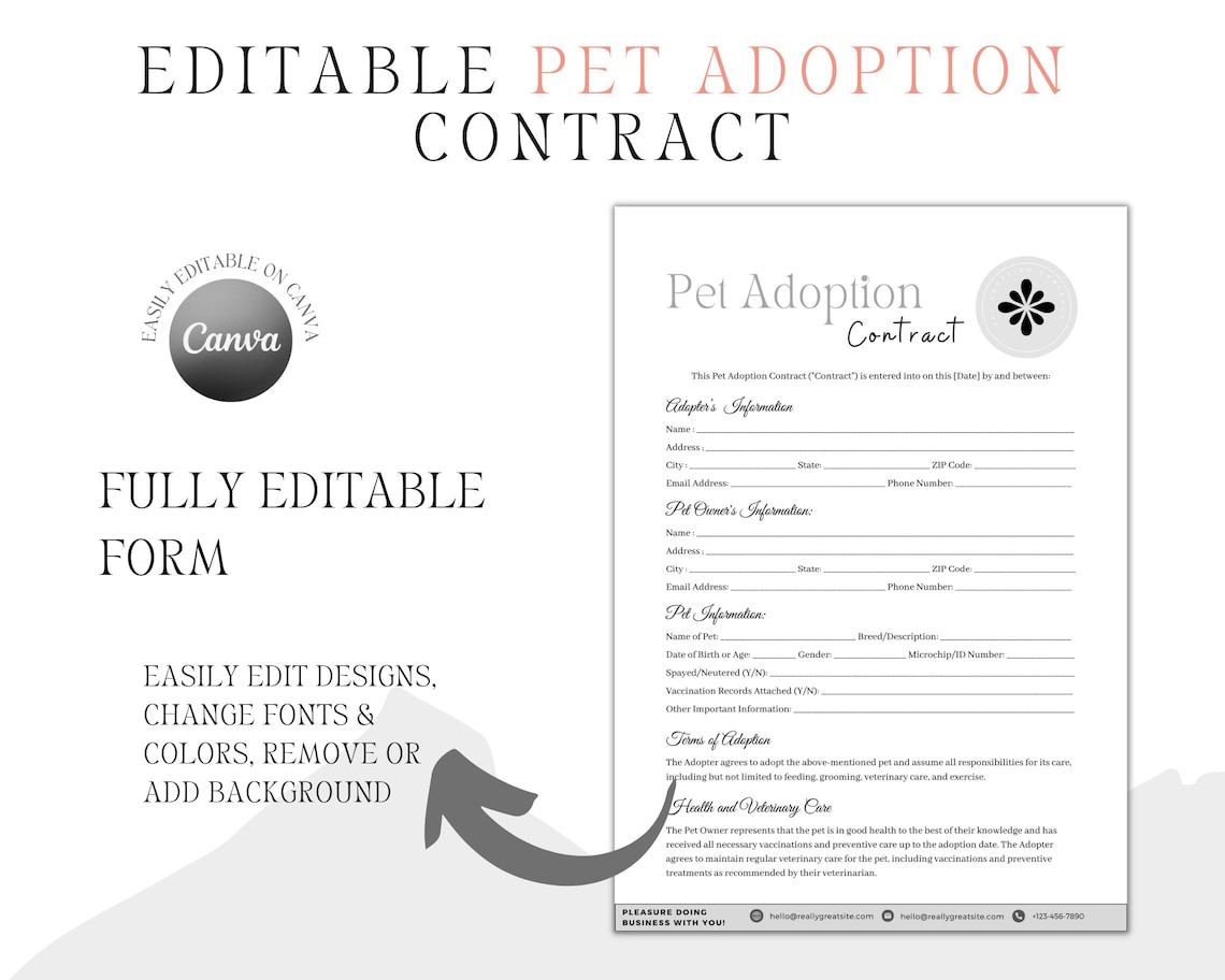 Editable and Printable Pet Adoption Contract, Instant Download Puppy
