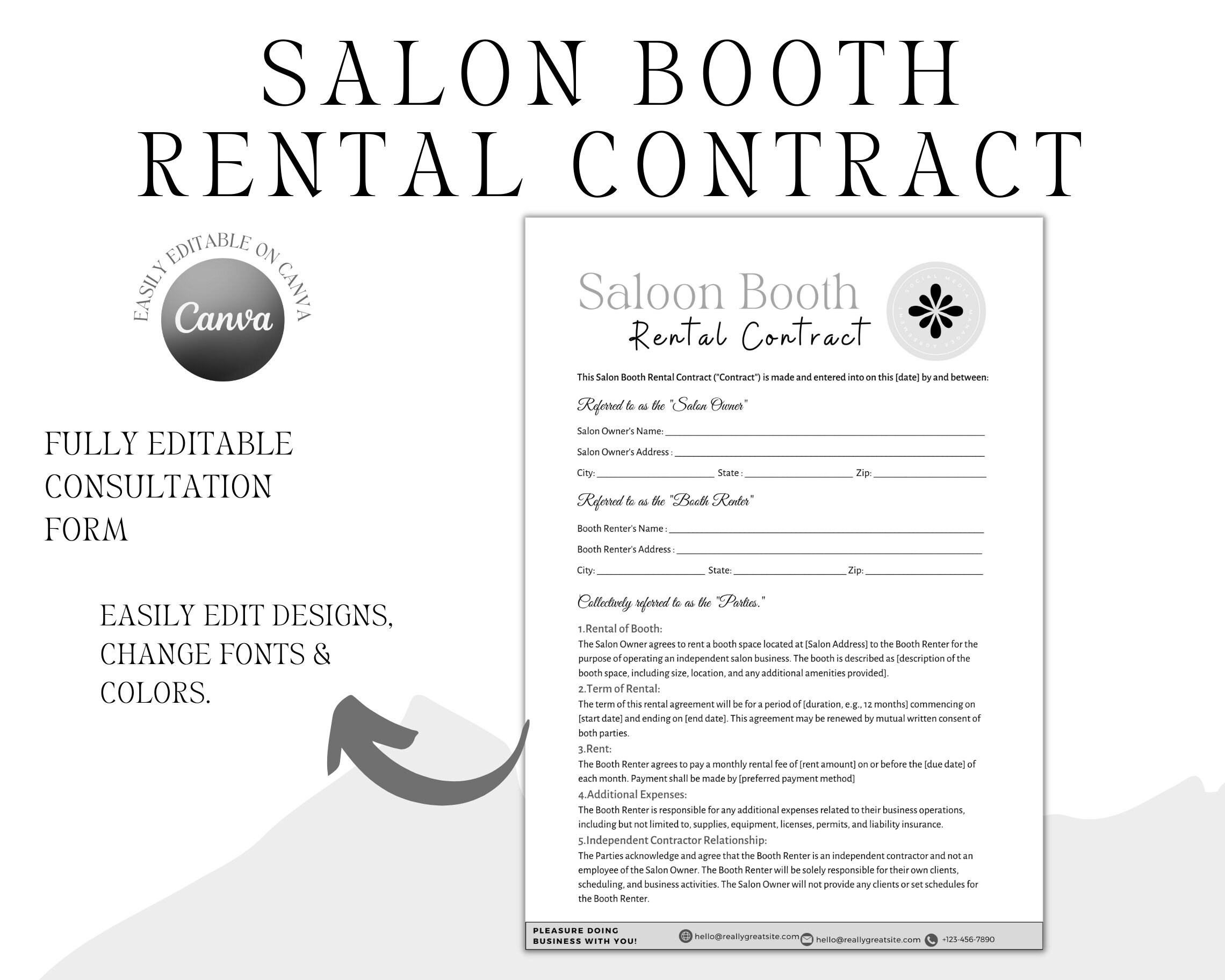 Editable Salon Booth Rental Contract Form, Editable Booth Rental