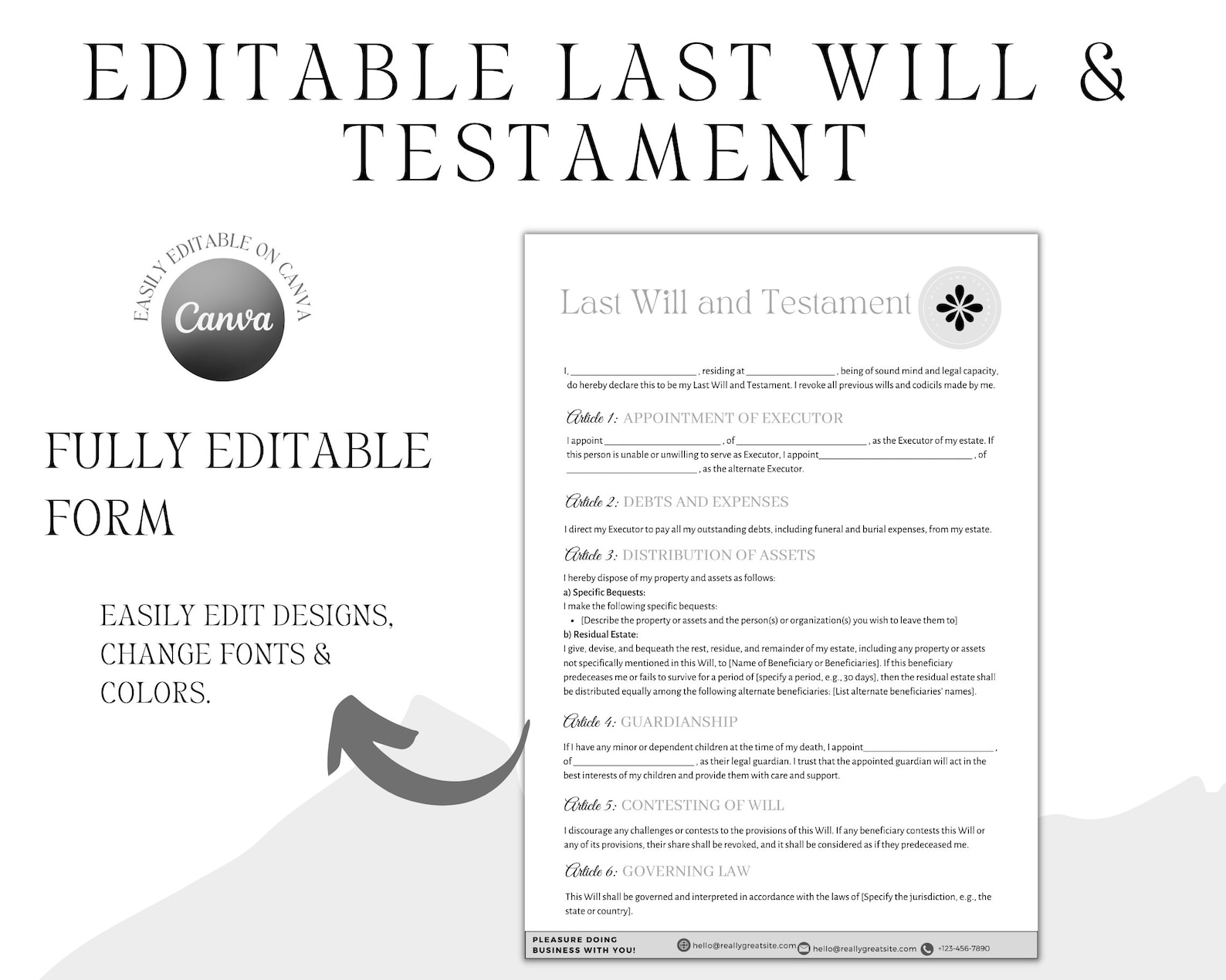 Editable Last Will and Testament Form Template, Printable Last Will ...