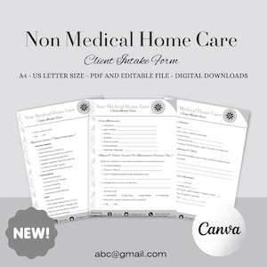 Non-Medical Home Care Client Intake Form Template, Editable Canva Form, Homecare Assessment Sheet, PDF Download, Client Info Sheet