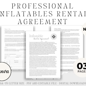 Professional Inflatable Rental Agreement 3 Pages, Rental Contract And Agreement, Inflatable Contract, Canva Editable Form