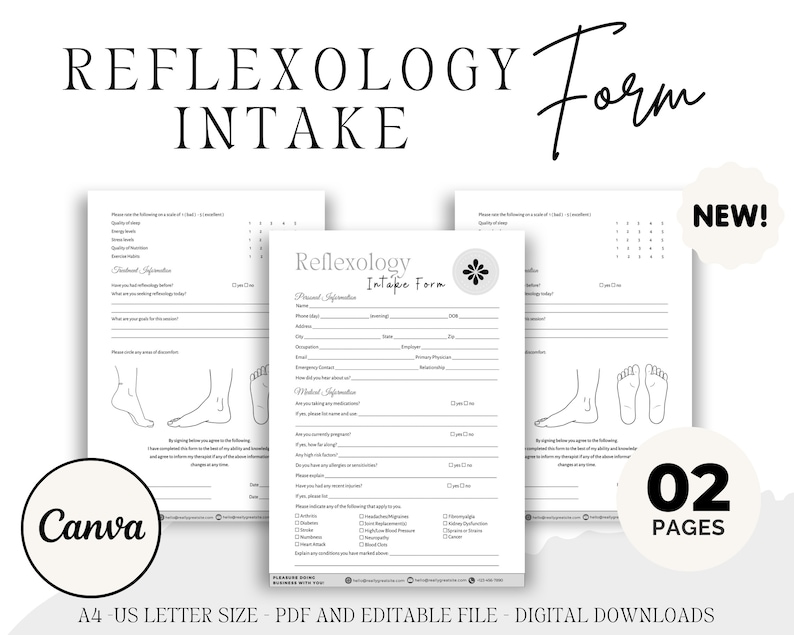 Editable Reflexology Intake Form, Massage Consultation Form, Spa Forms ...