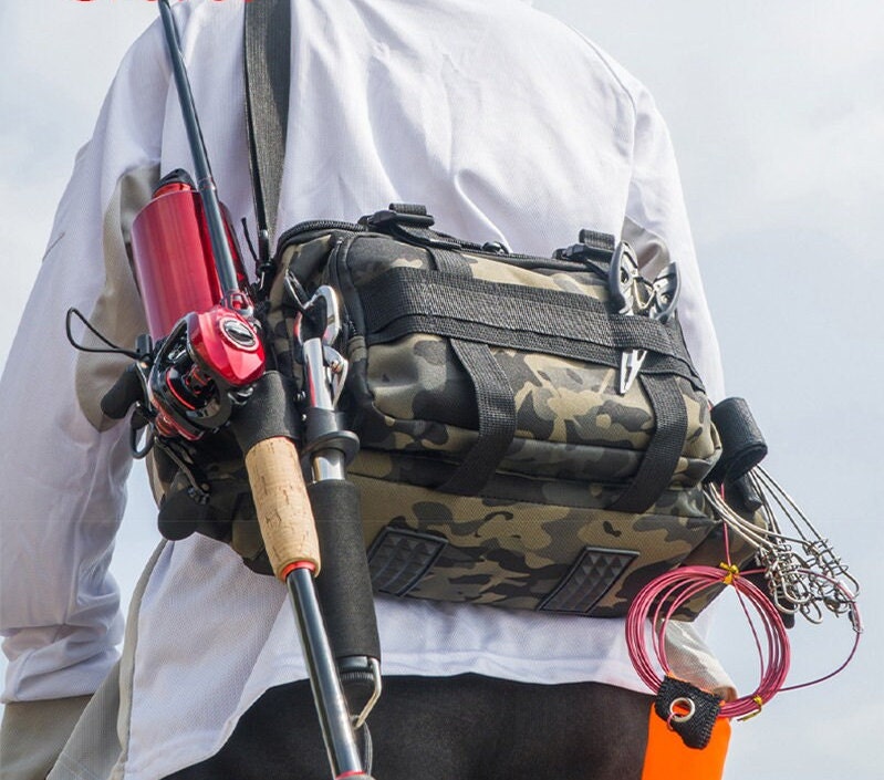 Men's Gift Waterproof Fishing Bag, Cross Body Sling Fishing Backpack With Rod  Holder, Camo Tactical Travel Fishing Bag 