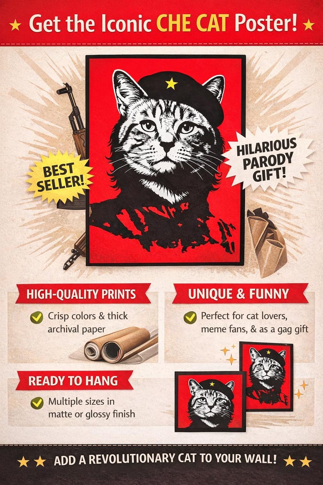 Che Rib Merch Cat Cat Che Guevara Parody Poster | Funny Meme Wall Art (digital Download ...